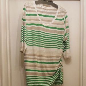 Style & Co. Woman 2X Green/Tan/White Stripe Top